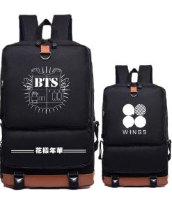 BTS Canvas Wings Backpack Backpack BTS Wings Merch BulletProof Vest Classic logo cb5feb1b7314637725a2e7: Black / Brown|Black / White / Brown
