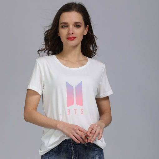 BTS Gradient Logo T-Shirt New Logo T-Shirts cb5feb1b7314637725a2e7: black|white|Black / Pink / Blue|Black / White|White / Pink