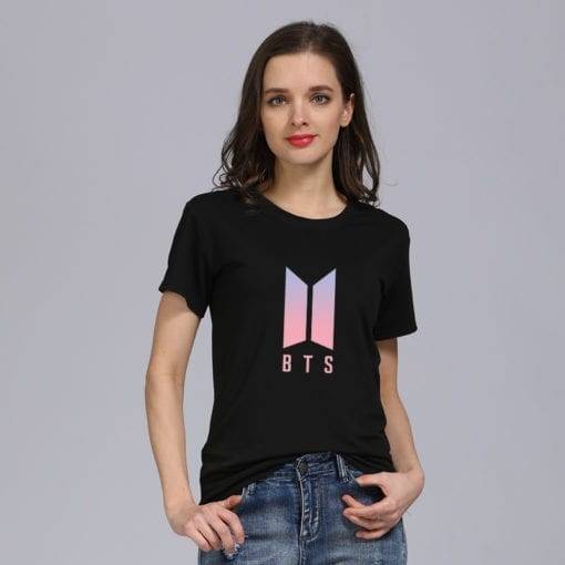 BTS Gradient Logo T-Shirt New Logo T-Shirts cb5feb1b7314637725a2e7: black|white|Black / Pink / Blue|Black / White|White / Pink