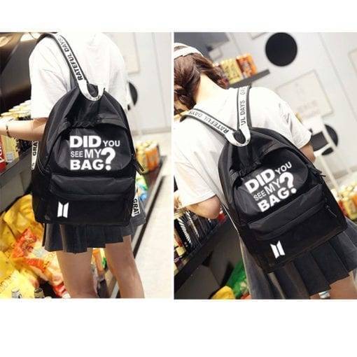 BTS Canvas Student Backpack “Did You See My Bag” Backpack cb5feb1b7314637725a2e7: black|dark blue|Pink