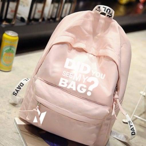 BTS Canvas Student Backpack “Did You See My Bag” Backpack cb5feb1b7314637725a2e7: black|dark blue|Pink